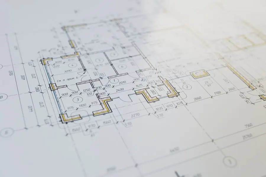 Architectural design drawing with floor plan detail